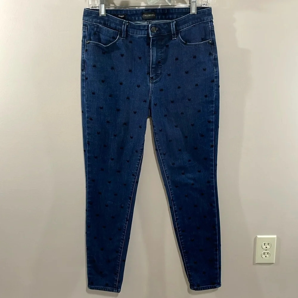 Talbots High Waist Ankle Jegging Velvet Bows Denim Jeans 8